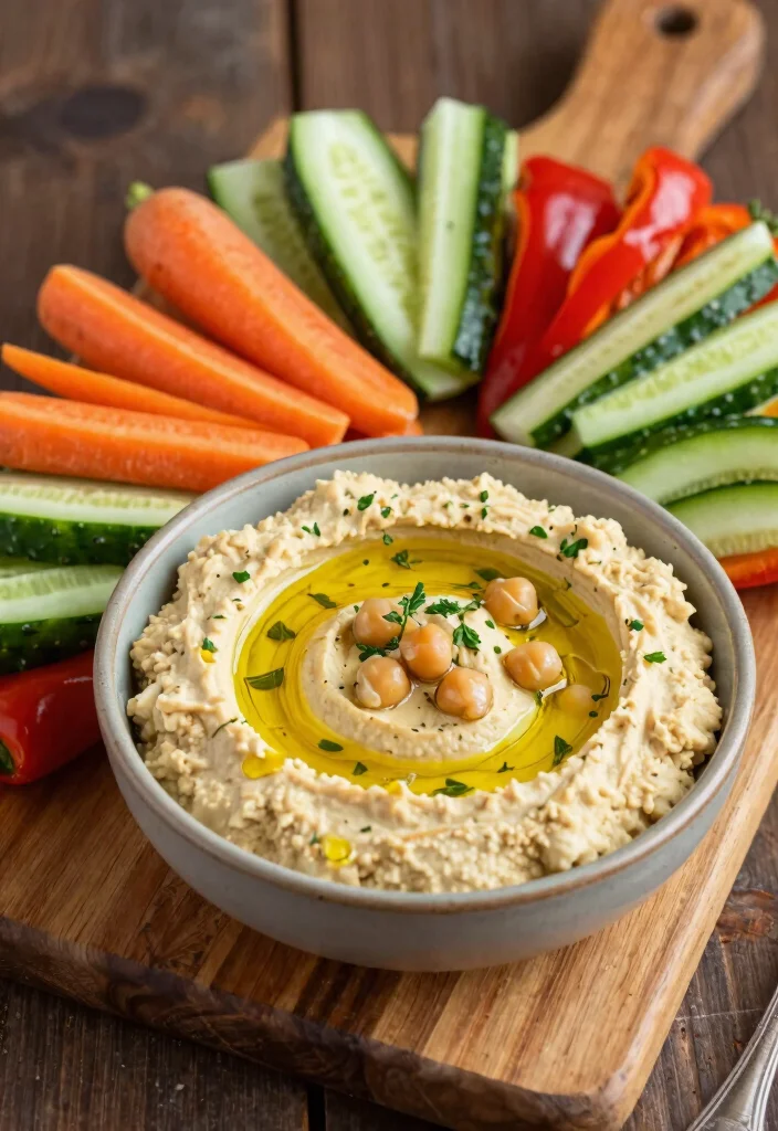 10 Dinner Party Starter Recipes for Easy Elegant Beginnings - 4. Herbed Chickpea Hummus with Vegetable Crudités