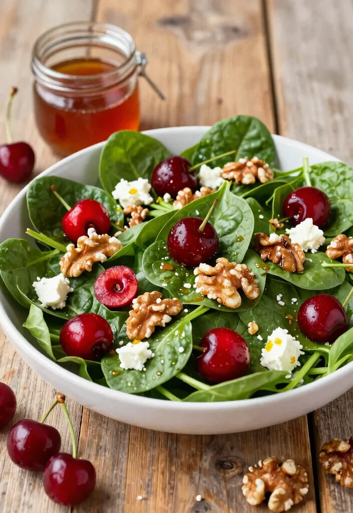 10 Healthy Cherry Recipes for Light Sweet Seasonal Meals - 1. Cherry Spinach Salad with Honey Vinaigrette