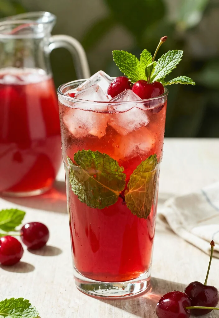 10 Healthy Cherry Recipes for Light Sweet Seasonal Meals - 8. Cherry Mint Iced Tea
