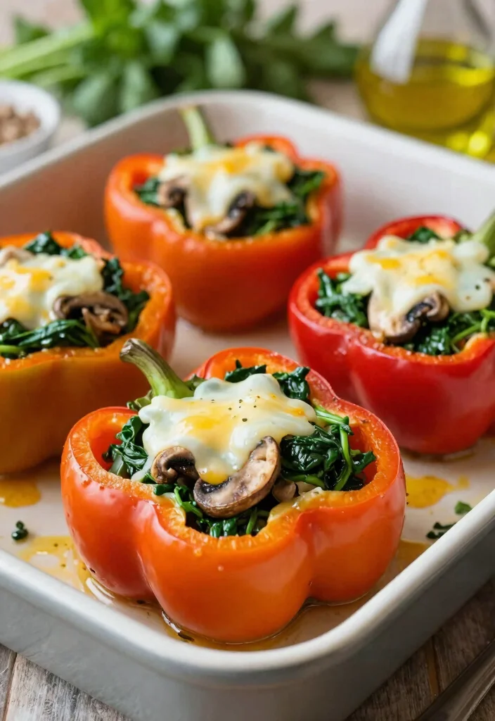 10 High-Fiber Keto Recipes for Light Balanced Low-Carb Eating - 6. Spinach and Mushroom Stuffed Peppers