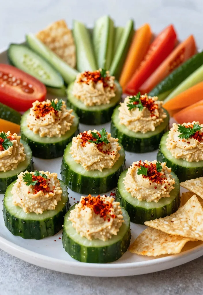 10 Vegan Cucumber Recipes for Fresh Light Everyday Eating - 3. Spicy Cucumber Hummus Bites