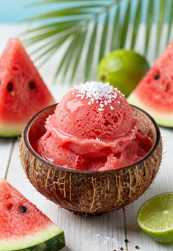10 Watermelon Dessert Recipes for Fresh Light Summer Treats - 8. Watermelon Coconut Sorbet