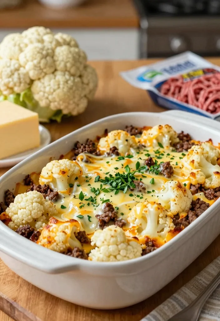 12 Keto Dinner Casserole Recipes for Cozy Low-Carb Meals - 2. Cheesy Cauliflower and Ground Beef Casserole