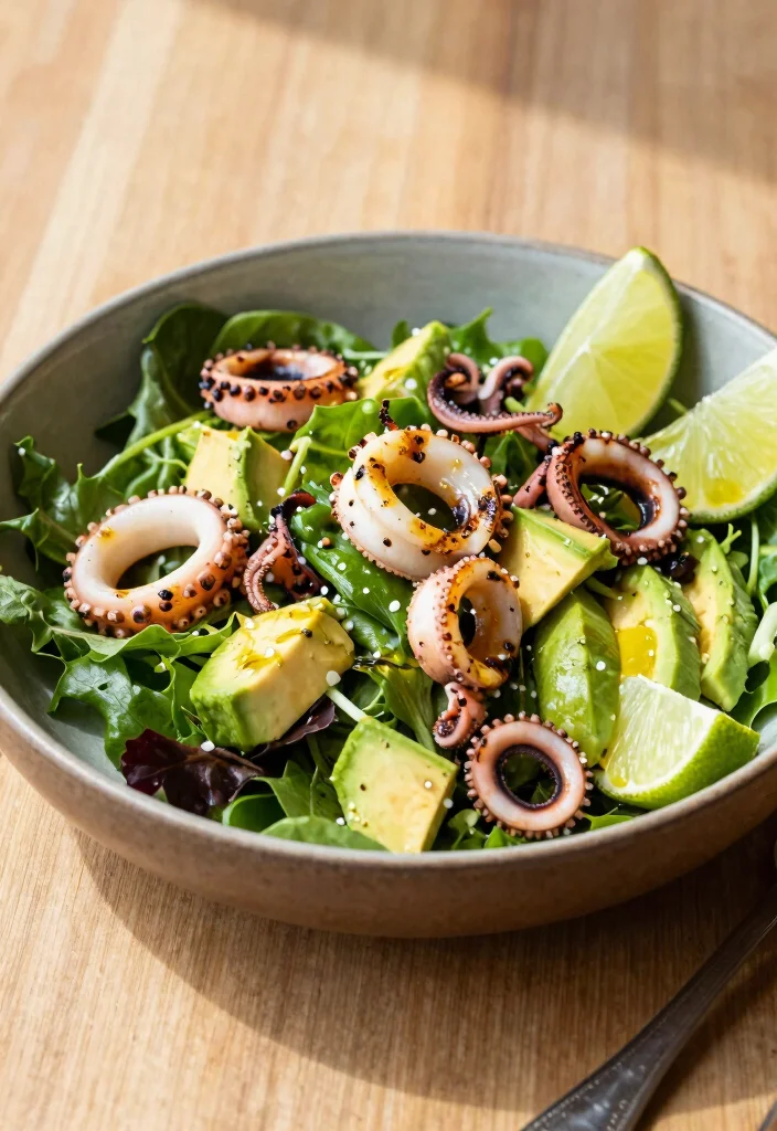 8 Keto Calamari Recipes for Easy Light Low-Carb Meals - 2. Calamari Salad with Avocado and Lime